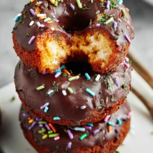 high protein chocolate glazed donuts stack 1